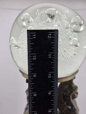 Antique Empire Revival Bronze Sphinx Jardiniere Stand on Marble Base W Glass Orb