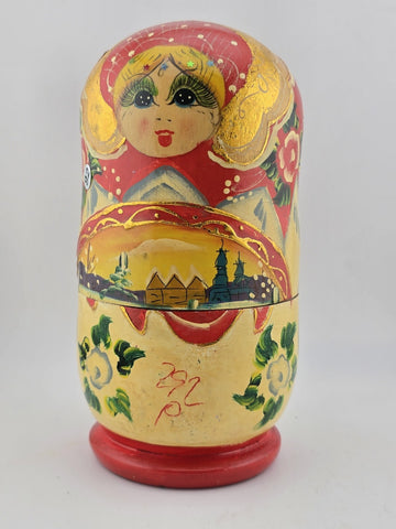 Vintage Collectible Hand Painted  Wooden Russian Matryoshka Nesting Dolls.