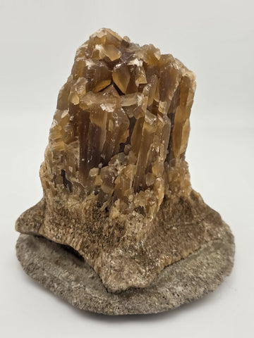 2 Natural Honey Brown Crystal Mineral Clusters Barite on Concrete Display Bases