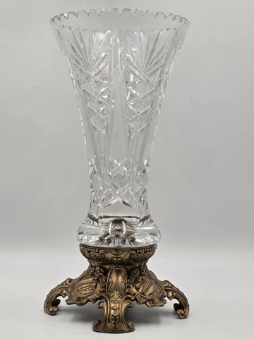 Rare Antique 19th C. Bohemian Cut Crystal Vase on Gilt Rococo Revival Stand