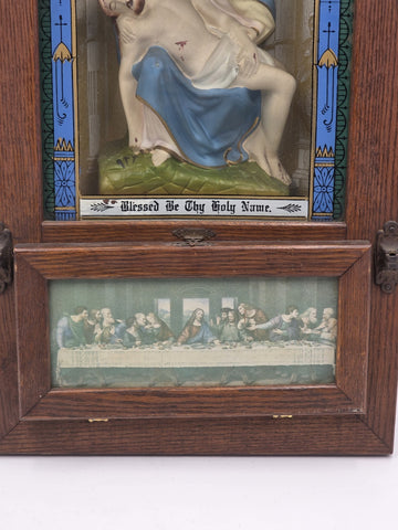 Large Antique C 1920 Catholic Sick Call Last Rites 3D Shadow Box W Accessories.