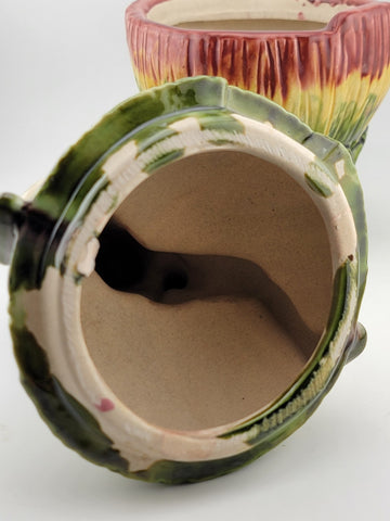 Rare African Boy Horn Blower Vintage Majolica Pottery Candy Dish/ Cookie Jar