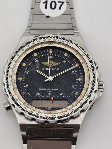 1987 42mm Breitling 80972 Jupiter Navitimer 3300 Quartz Watch. Untested. As-is.