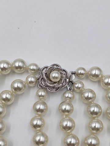 Vtg Long CAMROSE + KROSS JACQUELINE KENNEDY JBK 3 STRAND GLASS PEARL NECKLACE