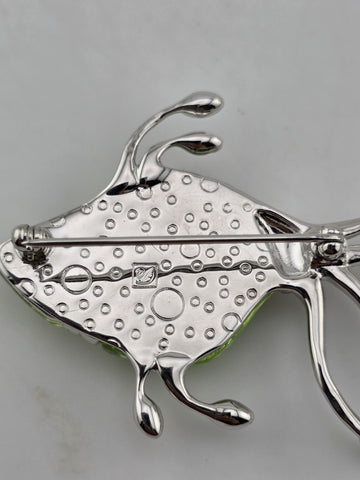 Rare Swarovski Rhodium Plated Green Crystal Fish Brooch Pin W Stafforshire Vase