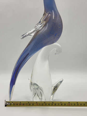 Vintage Murano Art Glass Cockatoo Parrot 18" Blue Gold Aventurine Formia Italy