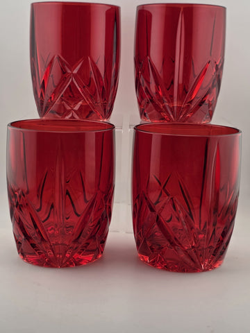Set of 4 Waterford Crystal Marquis Brookside Red Double Old-Fashioned Glasses