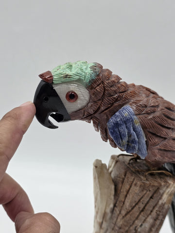 Vintage Hand Carved Macaw Bird Sculpture Rock Agate Crystal Stone Mineral Stone