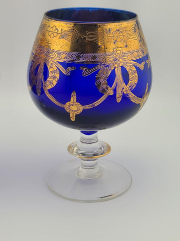 Vintage Arte ltalica Brandy Snifters: Cobalt BlueBlown Glass with Gold