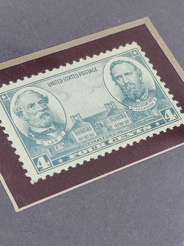 Framed Lee and Jackson Portraits with 1937 Lee/Jackson 4cent Stamp - 13" x 16"