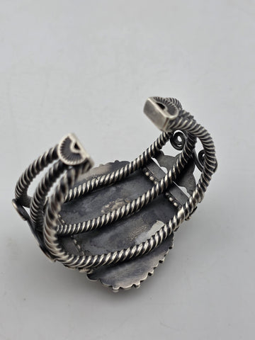 Huge Vintage Oscar Alexius Turquoise Sterling Silver Cuff Bracelet Navajo Signed