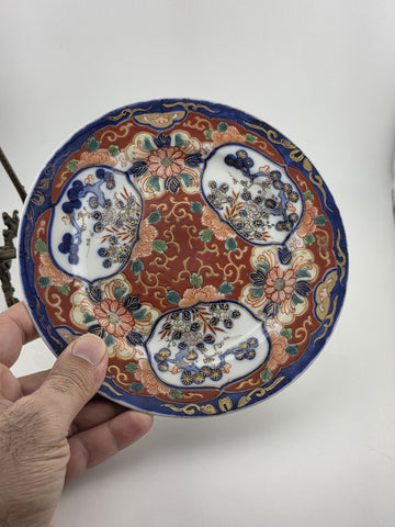 19th C Japanese Imari Plate Meiji Period Red Blue Gold w/ Victorian Brass Easel