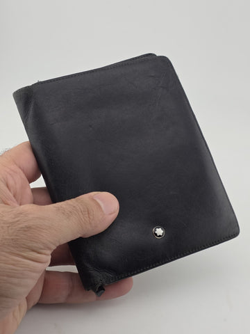 Vintage Montblanc Black Leather Bifold Wallet 14 Cc Slots. Made in Italy Snowcap