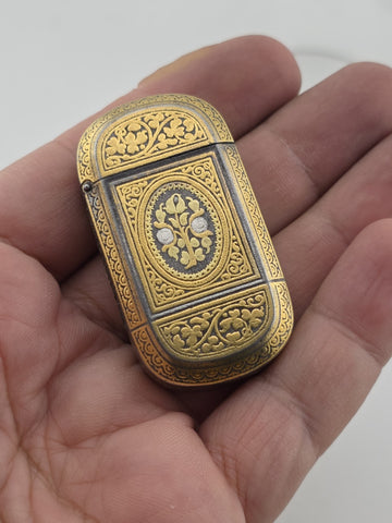 Rare Spanish Damascene Gold Inlaid Steel Vesta Match Safe Case Toledo c.1880