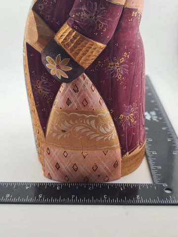 Ded Moroz Russian Hand Carved Wooden Santa Figurine Sergiyev Posad. Fluorescent.