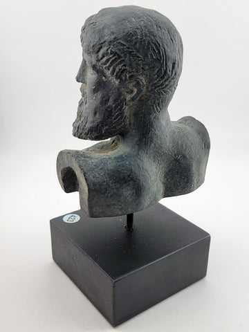 Vintahe Zeus sculpture statue on black marble base green aged color effect