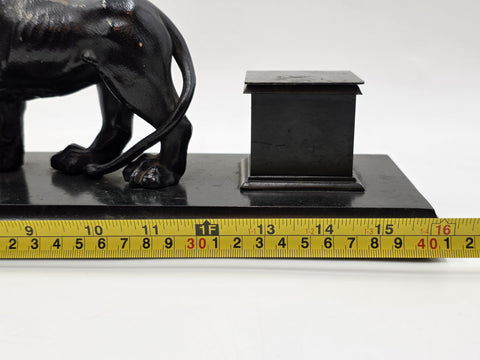 19th C Victorian Cast Iron Lion Double Inkwell Desk Set Antique Black Japanned.