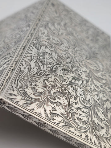 Amazing Antique European 800 Silver Cigarette Case Deep Hand Engraving 203 g.