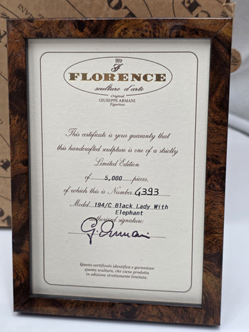 Giuseppe Armani Black Lady w Elephant 194/C Hand Signed LE 4393/5000 W COA & Box