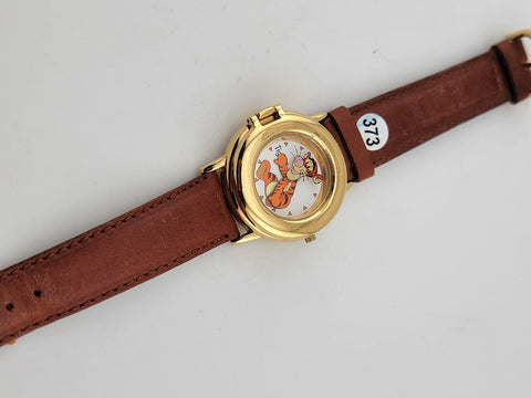 Disney Women Spring Pop Up Tigger Brown Leather Strap Quartz Watch 7 1/4"