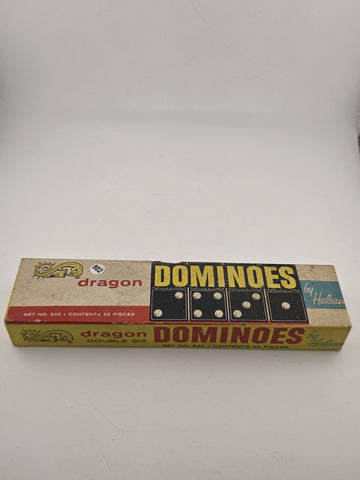Vintage Dragon Double Six Dominoes by Halsam set No. 622 - 28 pieces - EXCELLENT