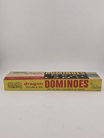 Vintage Dragon Double Six Dominoes by Halsam set No. 622 - 28 pieces - EXCELLENT