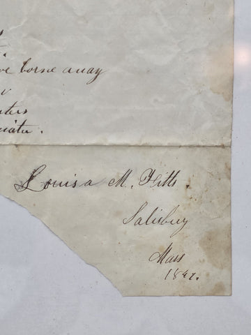 Rare OOAK 1847 Handwritten Poem “The Indian Girl” Signed Salisbury Massachusetts