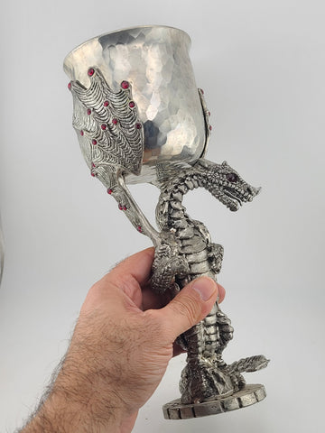Ltd Ed. Fellwolf Pewter Dragon Goblet Fantasy Chalice Red Stones Signed 374/1000
