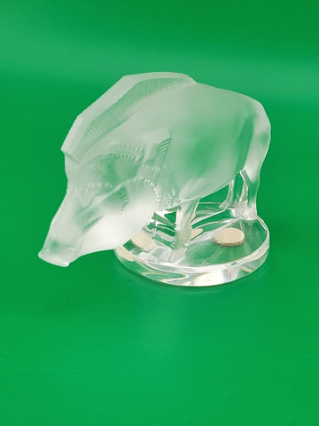 LALIQUE CLEAR & FROSTED CRYSTAL "SANGLIER" OR "RAZORBACK" PAPERWEIGHT FIGURINE