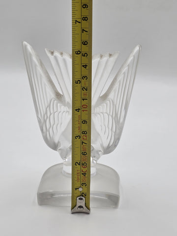 Vintage Lalique Crystal Deaux Hirondelles Swallows Paperweight Bookend Signed