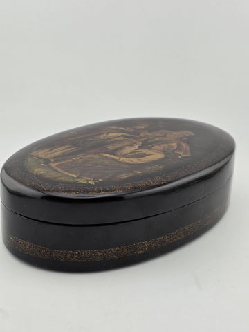 Vintage Russian Fedoskino Lacquer Box Hand Painted Signed Oval Folk Art Jewelry