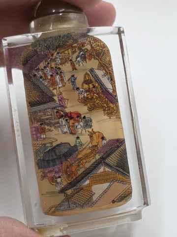RARE RIVERSCENE CHINESE ASIAN PAINTED SET OF 6 SNUFF BOTTLES IN PRESENTATION BOX