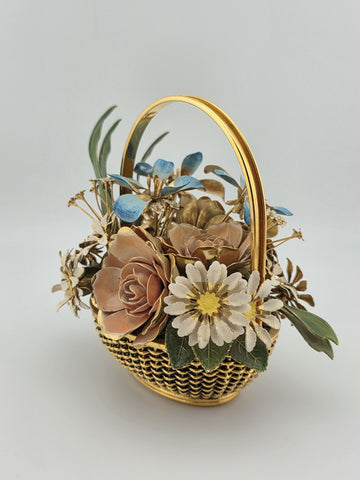 Vintage 1977 Gloria Vanderbilt Flowers of the Seasons Summer Boquet Metal Basket