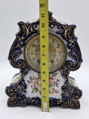 1889 WATERBURY Parlor No.98 Victorian Cobalt Blue Porcelain Ceramic Mantel Clock