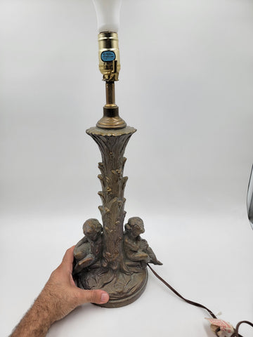 Vintage Table Lamp Base Metal Cherubs Victorian Art Nouveau Shabby Chic. Works.