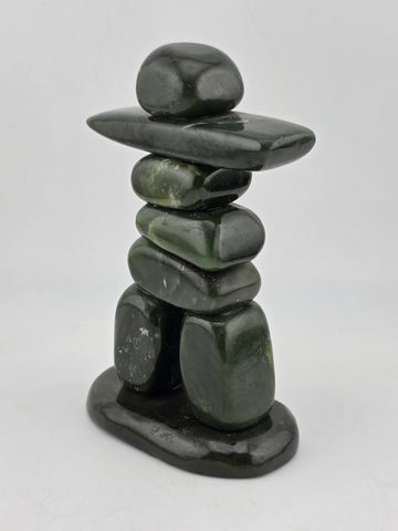 Vintage Mid Century Inuit Inuksuk Natural Nephrite Green Jade Man Sculpture.