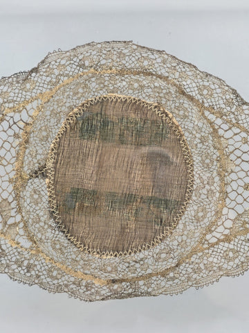 Ultra Rare Antique 1820s Lace Mounted Portrait Watercolor on Ivory Georgian Art