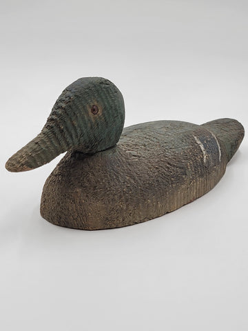 Antique C 1940s hand carved wood Folk Art swivel head drake duck decoy sculpture