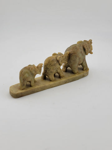 HAND CARVED GREEN JADITE  3 ELEPHANTS MINIATURE SCULPTURE 2 In X 5 In