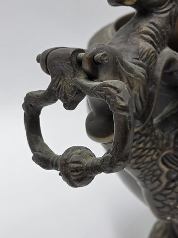 Rare Antique Bronze Centerpiece Jardiniere W Mythical Seahorse & Ring Handles.