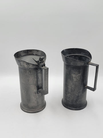 Antique Set Of 2 1840's Dutch Pewter Flagon Tudorrose KAN LITRE Touchmarks 10 In