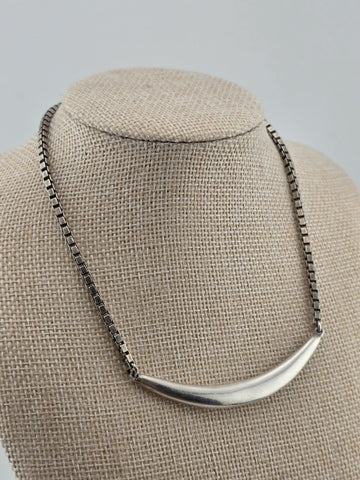 RLM STUDIO 925 Silver  Vintage Curve Pendant Box Link Chain Necklace  NE3355