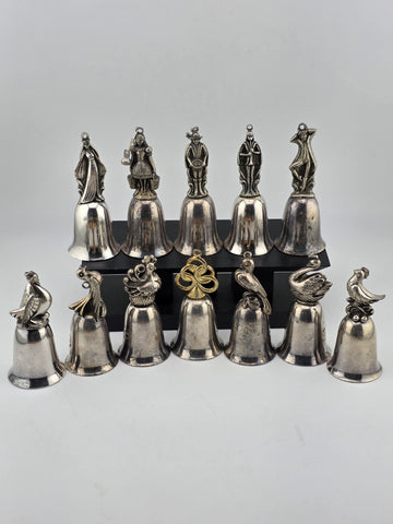 Vintage Complete Set of 12 Reed & Barton's 12 Days of Christmas Silver Bells.