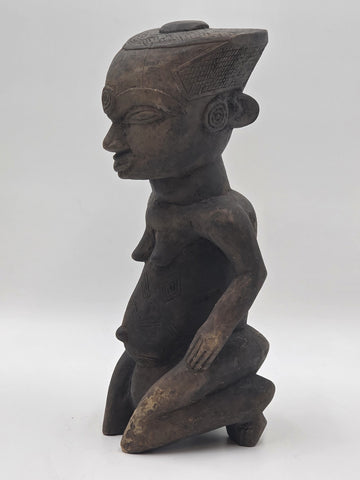 Rare 1930's African Luba Fertility Tribal Figure Handcarved Congo Art Sculpture