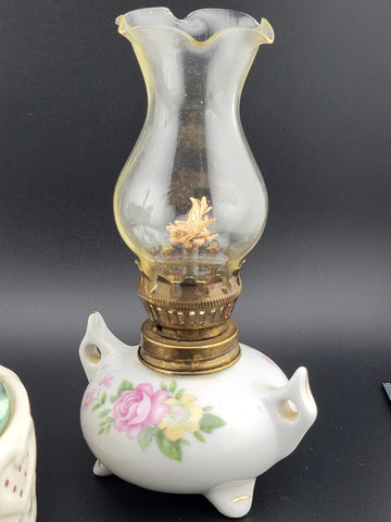 Set Of 2 Miniature Home Decor Items.  Music Box And Oil Lamp