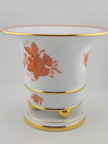 Rare Herend Hand Painted Floral Cachepot Jardiniere Ball Footed Pedestal Vase