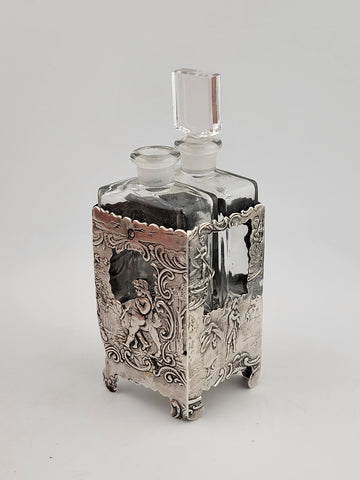 Rare Antique 1936 C 2 Bottle Set Perfume Cologne Bottles Deutch Sterling Silver