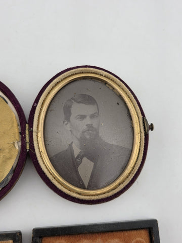 Pair Of Antique Ambrotype Portrait Lot Civil War Era Victorian Cases Gold Mat