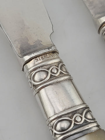 Set Of 7 Antique 19th C Henry Sears& Son Sterling Mother Of Pearls Butter Knives