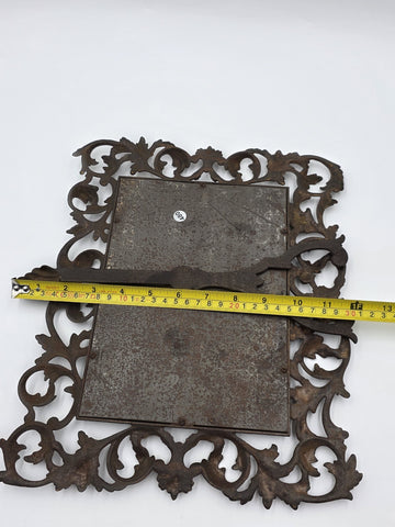 Antique Victorian Cast Iron Vanity Mirror Ornate Scrollwork Easel Frame C 1890.